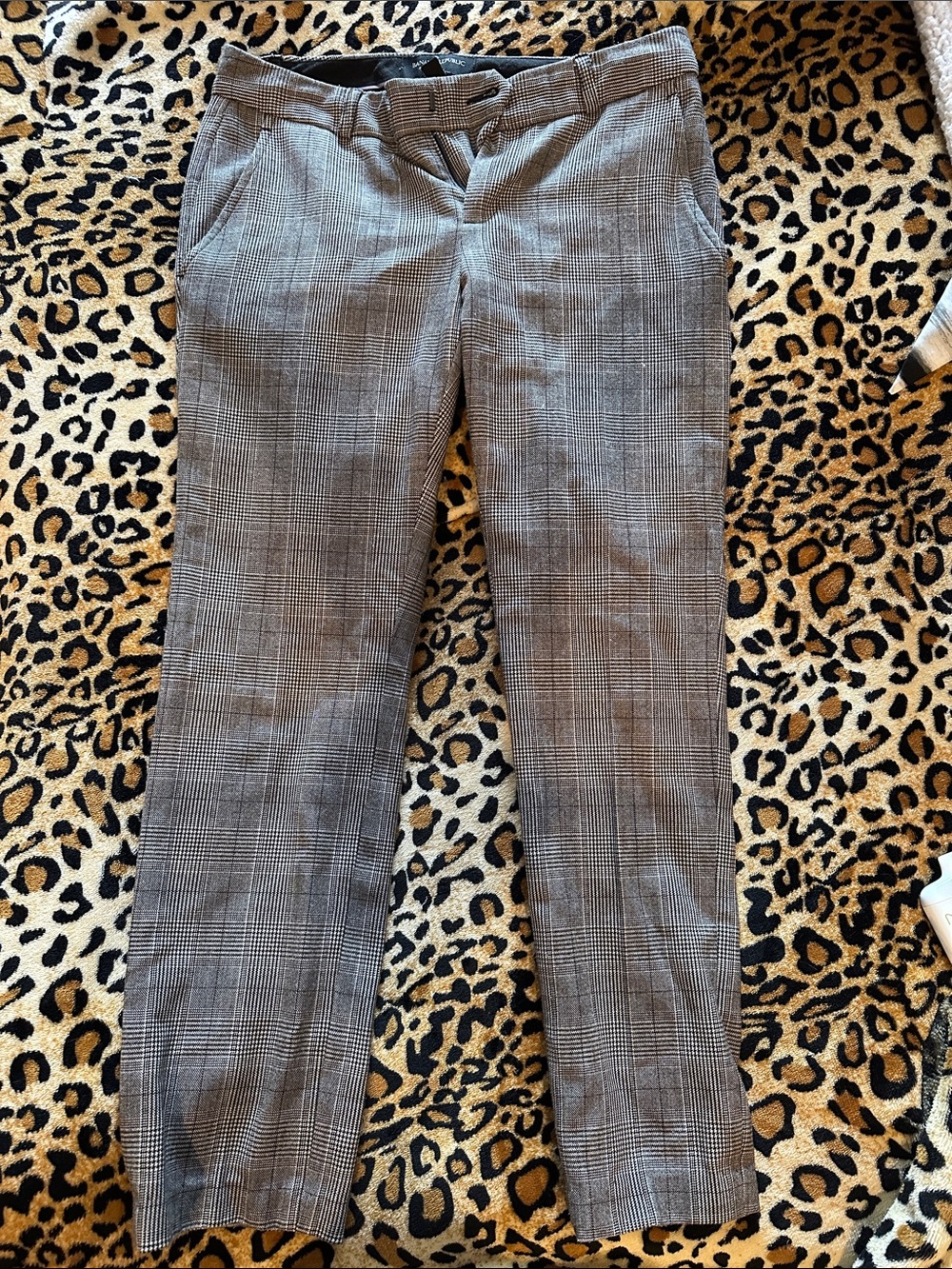 Banana Republic Black and Gray Glen Plaid Trousers